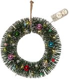 Star Trading Petite couronne décorative 'Decorini', décorée, éclairage LED, pile + minuterie, vert, Ø 20 cm