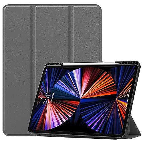 CoreParts Cover voor iPad PRO 12.9 2021 voor iPad PRO 12,9 inch 5th, SPARES (voor iPad PRO 12,9 inch 5e generatie (2021) Tri-Fold Caster TPU Cover Built-in S Pen Holder met Auto Wake)