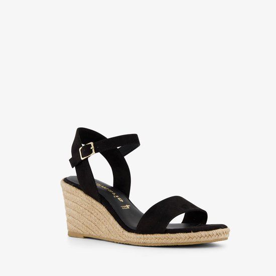 Tamaris dames espadrilles met sleehak zwart - Maat 39