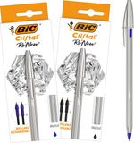 BIC Cristal Re'New Premium Navulbare Balpen voor School en Kantoor - Blauwe en Zwarte Pen met 4 Navullingen - Medium Punt 1,0 mm - 2 stuks