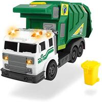 Dickie Toys City Cleaner, wegvoertuig, wegreiniging, vuilnisauto, op batterijen aangedreven lift voor vuilnisbak, achterklep om te openen, kantelfunctie, incl. batterijen, 39 cm, groen, vanaf 3 jaar