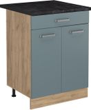 Vicco Keukenonderkast R-Line, Blauw-grijs/Goudkleurig Eiken, 60 cm met lade antraciet werkblad