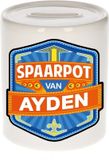 Bellatio Decorations Kinder spaarpot met naam - Ayden - keramiek - met dop - wit