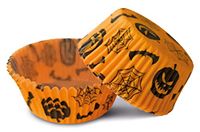 Guardini, Lijnrekwisieten, 60 x bakvormen, Ø 7 x 2,6 cm, Halloween-thema, van bakpapier, kleur oranje/zwart