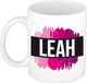 Bellatio Decorations Shoppartners Bv Leah naam cadeau koffie mok - beker - met roze verfstrepen - Cadeau collega - moederdag - verjaardag - juf - coach - 300 ml - wit