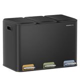 SONGMICS HOME Keuken Prullenbak, 3 x 15 L compartimenten, staal