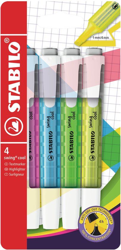 STABILO swing cool - Markeerstift - Etui Met 4 Kleuren