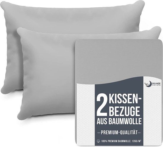 Dreamzie Set van 2 kussenslopen, 50x70 cm, grijs, 100% jersey katoen