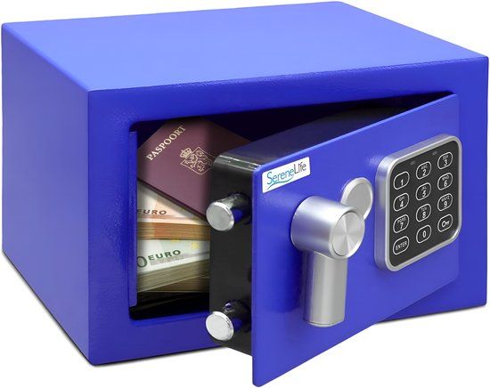 SereneLife Elektronische Kluis - Cijferslot - 2 Sleutels Sleutelslot - Geld Kluis - 23x 17 x 17 cm - Blauw