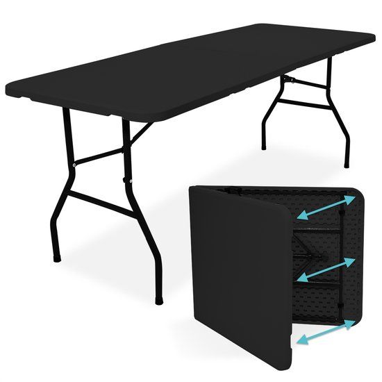 LifeGoods Opvouwbare Tafel - 180x70 cm - Zwart - Rechthoekig - 8 Personen