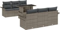 vidaXL Tuinbank Set 7-delig Grijs Polyrattan
