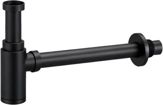 Mirlux - Mat Zwarte RVS Sifon – Universele Wastafelsifon Ø32 mm – Verstelbaar 300 x 243 mm – Inclusief Muurrozet – Design Buissifon voor Wastafel & Wasbak