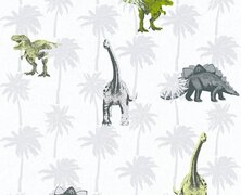 A.S. Création DINOSAURUS BEHANG - Groen Grijs - Kinderkamer - AS Creation Little Stars