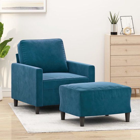 vidaXL Fauteuil met voetenbank fluweel blauw