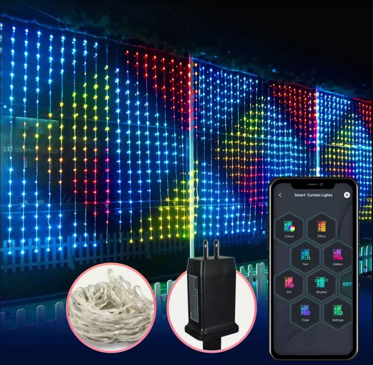 Lichtendirect Lichtendirect-SMART-Lichtslinger-400 RGB LEDS- 2x2M- APP-Sfeerverlichting-Decoratie-Kerstverlichting-Tuinverlichting-Bruiloft-Festival-Lichtsnoer-Prikkabel