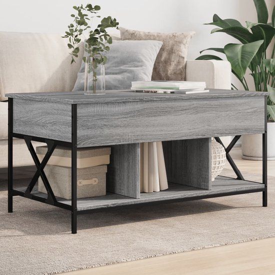 vidaXL Salontafel 100x55x50 cm bewerkt hout en metaal grijs sonoma