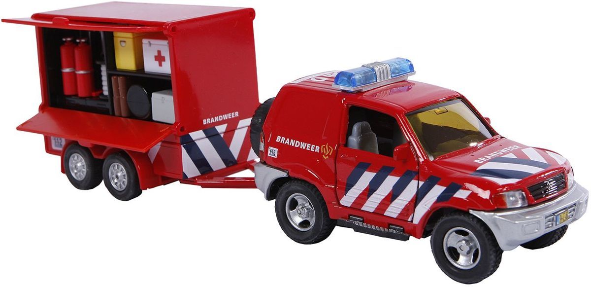 Kids Globe Brandweerauto met aanhanger