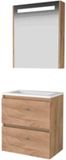 Basic Line Premium 39 Badkamermeubelset - Ondiep - 100 x 39 cm - Greeploos - 2 Lades - Acryl Wastafel - 1 Kraangat - Spiegelkast met LED Verlichting - Whisky Oak