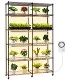 Vevor Plantenrek met Kweeklamp, 6-laags, Dubbele Laag Plantenstandaard voor Binnen met Wielen en Timer, 200W Full-spectrumlampen, Bloemenrek voor Zaaien, 120x35x180cm