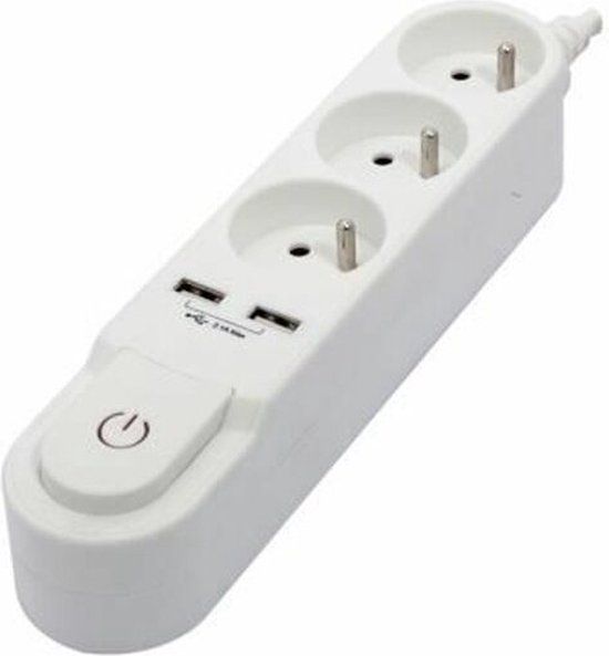 Chacon Stekkerdoos + USB 1.5 M Wit (47312)