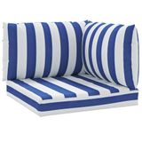 vidaXL Palletkussens - 3 st - gestreept - oxford - stof - wit - en - blauw