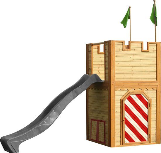 AXI Arthur Houten Speelhuis - Speeltoren met Grijze Glijbaan - Bruin/Rood/Groen - FSC Hout