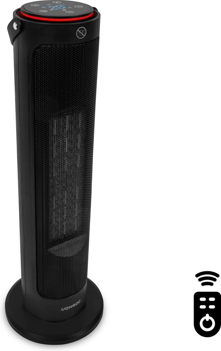 VONROC Elektrische kachel - ventilatorkachel - 2000W - torenmodel - keramisch - ECO Modus - zwenkfunctie - LED display - Incl. afstandsbediening - thermostaat en timer - 20m2 - Zwart