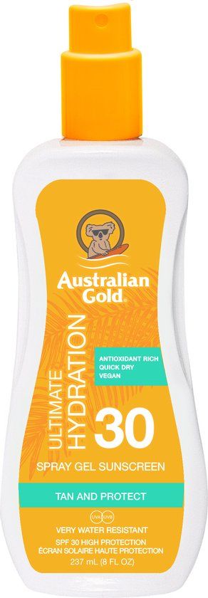 Australian Gold Spray Gel SPF 30 - 237ml - Body & Face - 12 Months After Opening
