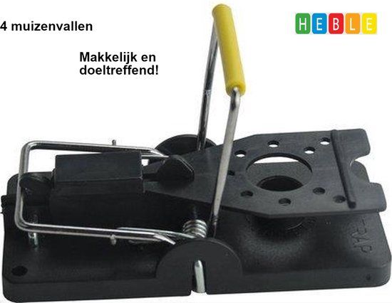 Heble® 4x Muizenval - Herbruikbaar - Kunststof - Zwart - Voor Binnen & Buiten - 4 stuks Muizenklemmen - van Heble®
