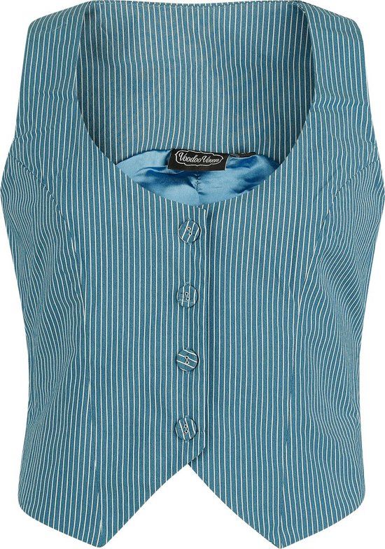 Voodoo Vixen Pinstripe Collard Dames Bodywarmer - Blauw - XS