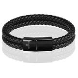 Memphis Dubbele leren armband Zwart-18cm