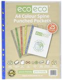 eco-eco A4 100% gerecycleerde gekleurde rug multi geperforeerde zakken glas helder, transparant poly portemonnee vel beschermer, 45 micron (Pack van 25), eco130, meerkleurig