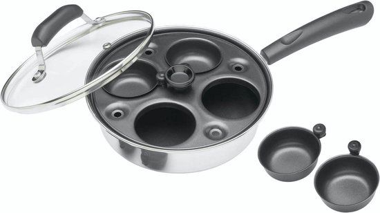 KitchenCraft Gecoate Carbon Steel Ei Pan - 4 Gaten - Zwart