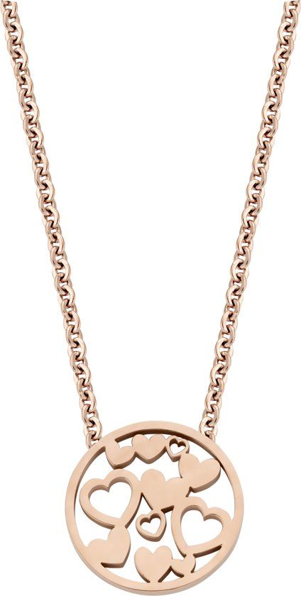 CO88 Collection Inspirational 8CN 26111 Stalen Collier met Hanger - Hartjes 15 mm - Lengte 40 + 5 cm - Rosékleurig