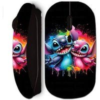 Zwarte draadloze muis Stitch Angel kleurrijke schildering