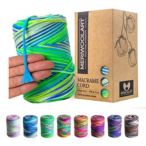 MeriWoolArt® Natural Macrame Yarn, 4 Mm, Colourful, 225 M, Super Soft Cotton Yarn, Single Twisted Macrame Cord For Macrame Wall Hanging, Hanging - View #12