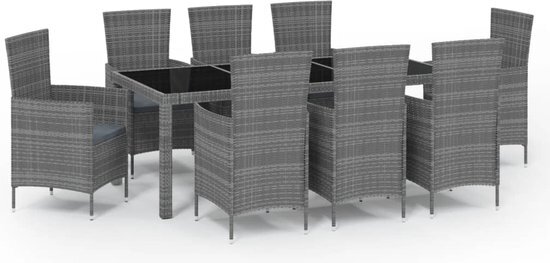 vidaXL 9-delige Tuinset met kussens poly rattan grijs