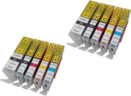 KATRIZ huismerk inkt voor Canon 2X PGI550XLBK + 2X CLI551XLBK + 2X CLI551XLCyaan + 2X CLI551XLMagenta + 2X CLI551XLGeel 10stuks - Met chip