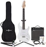 Gear4music LA Elektrische Gitaar, Wit, + 15W Gitaarversterker & Accessoirepakket