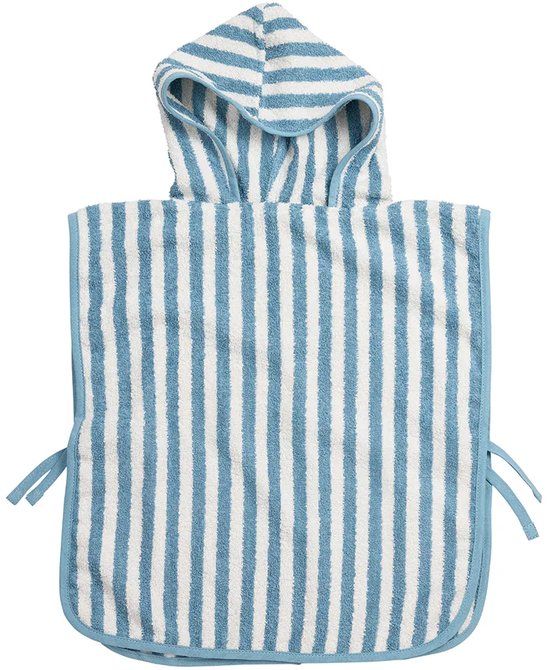 Meyco Fat Stripe Badponcho - Jacquard Badstof - Jeans Blue - 1-3 jaar