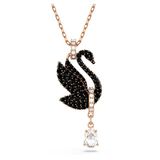 Swarovski Swan hanger, Zwaan, Zwart, Roségoudkleurige toplaag