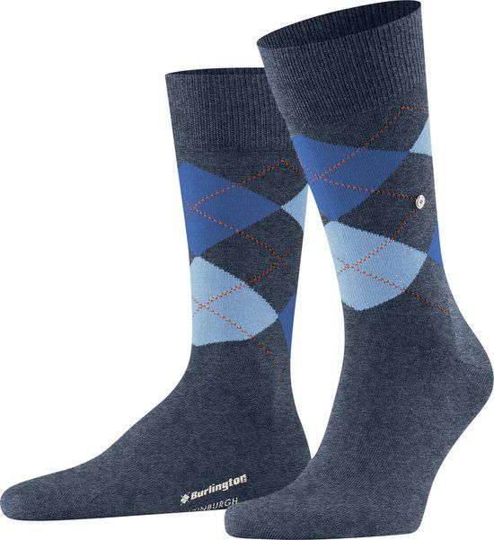 Burlington Edinburgh gedessineerd wol sokken heren blauw - maat 40-46