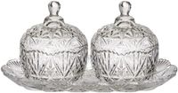 Home Deco Factory 2x Bonbonnieres op plateau - Gedecoreerd glas - 14 x 26 cm - Luxe snoeppot - tafel model