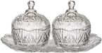 Home Deco Factory 2x Bonbonnieres op plateau - Gedecoreerd glas - 14 x 26 cm - Luxe snoeppot - tafel model