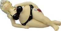 Merkloos Inware Home decoratie beeldje dikke dame - liggend - zwart badpak - 17 cm