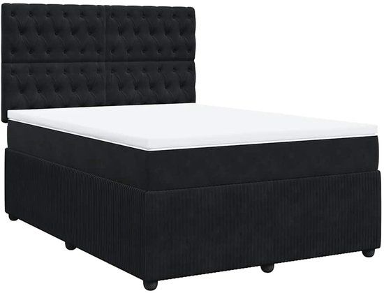vidaXL Boxspring met matras fluweel zwart 140x190 cm