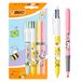BIC 4 kleuren decors Kawaii serie intrekbare balpen medium punt (1,0 mm) leuke inktkleuren + BIC markeerstift grip decors gebeiteld penpunt - diverse Kawaii ontwerpen, pak van 4