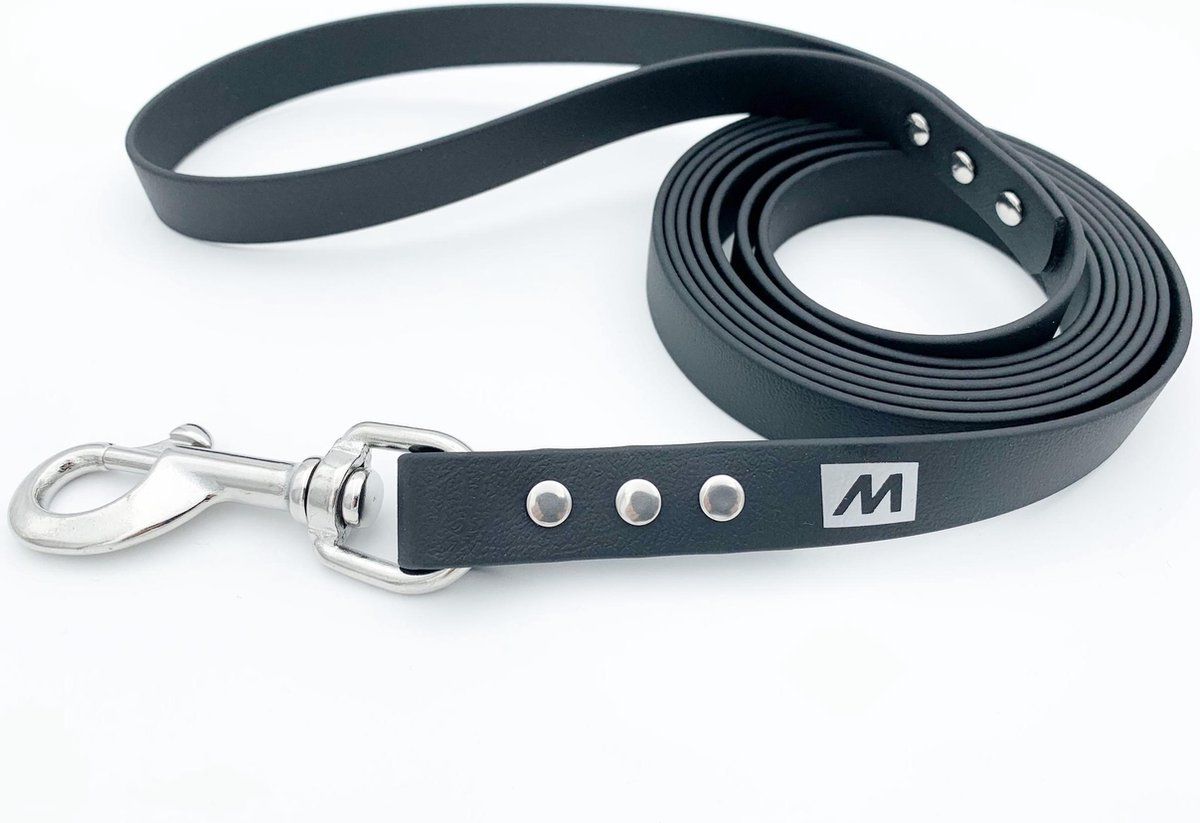 BIOTHANE Miqdi hondenriem - zwart - 19 mm breed - 5 meter lang - zonder handvat