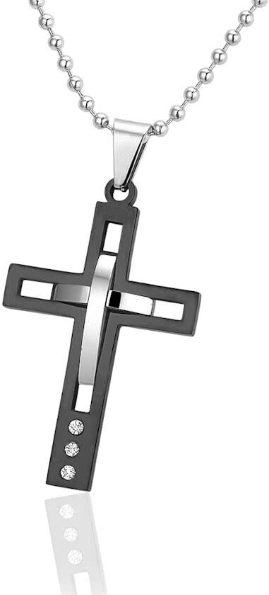 Montebello Ketting Cross - heren - 316L Staal - Zirkonia - Kruis - 50 cm