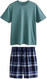 Next Heren Geweven Pyjamaset Korte Mouw Blauw